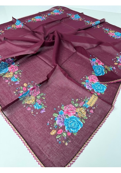 Eripek Oyalı Organik Pamuklu Yazma - 06084 Bordo