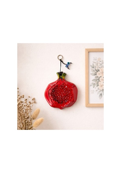 El Yapımı Nar Duvar Süsü Nazar Boncuklu Dekoratif Duvar Aksesuarı Bereket Ve Şans 13x11 Cm Kırmızı