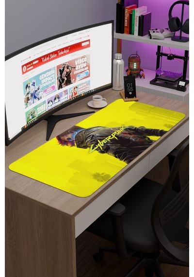 Cyberpunk 2077 Kaymaz Dikişli Kauçuk Oyuncu Mousepad V5 - 90x40 Xxl Gaming Mouse Pad Fare Altlığı