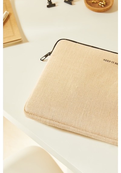 Ocean Home Textile Su İtici Leke Tutmaz Jüt Keten Tablet Taşıma Çantası / Kılıfı 32.5 X 24 X 2 Cm Tablet Kılıfı