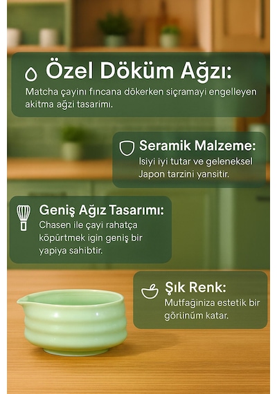 Seramik Matcha Çayı Köpürtme Kasesi Chawan Mt215 Yeşil