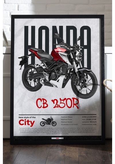 Honda Cb 250 R Siyah Ahşap Çerçeveli Poster, Dekoratif Motosiklet Duvar Tablosu