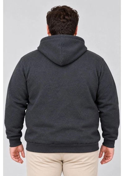 Ertaştrendstore Erkek Battal Büyük Beden Üç İplik İçi Şardonlu Kapüşonlu Kanguru Cepli Kışlık Sweatshirt - Füme Çok Renk