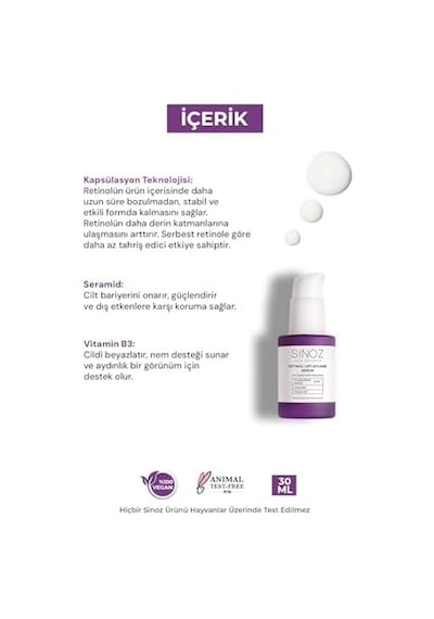 Sinoz Retinol Lift-xylane Kırışıklık Karşıtı & Cilt Yenileyici Serum 30 Ml.
