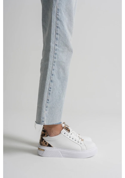 Trendella Leopar Detaylı Beyaz Kadın Spor Ayakkabı Tr01ms03c