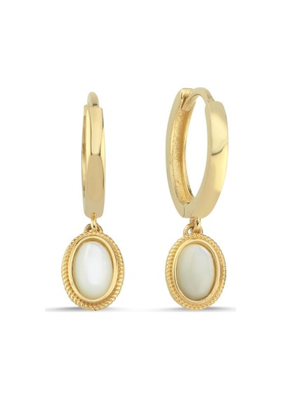 14 Ayar Altın Oval Sedef Taşlı Sallantılı Küpe T14564 Çok Renkli