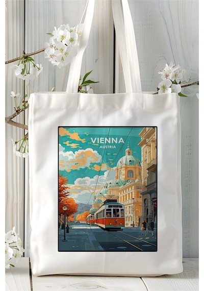Art Hediye Vienna Baskılı Bez Çanta Omuz Çantası Kişiye Özel Desen 2 Çok Renkli