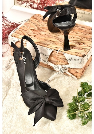 Fox Shoes Siyah Saten Kumaş Kadın Topuklu Ayakkabı K922164804