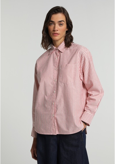 Colin's Colins Boyfriend Fit Shirt Neck Çizgili Kadın Kirmizi Uzun Kol Gömlek Cl1081918 Q1.v1 Red Kırmızı