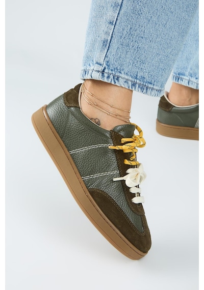 Manijero Krahe Pesci Kadın Hakiki Deri Üç Ayrı Alternatif Bağcıklı Haki Sneakers