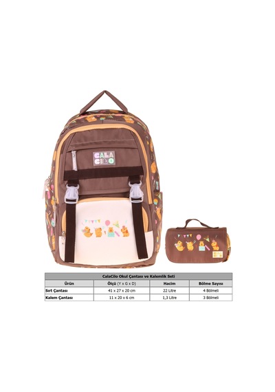 Calacilo Party Erkek Çocuk Party Baskılı Okul Sırt Çantası Ve Kalemlik Seti - Setcc-c4068c Kahverengi