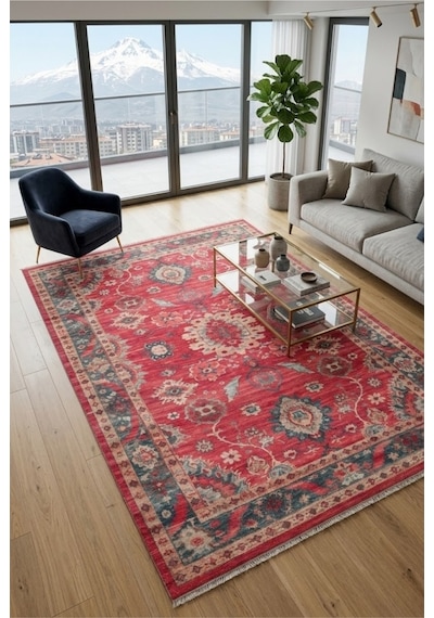 Dekoratif Halı Kaymaz Taban Leke Tutmaz Yıkanabilir Kilim Özel Ölçü Salon Halısı 3026-3