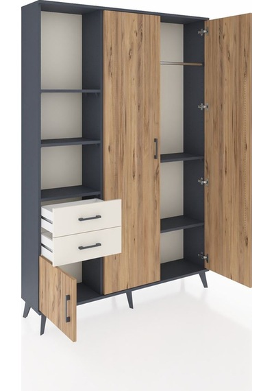 Arges Dolap 5 Raflı 2 Çekmeceli Tek Askılı 132x30x195 Antrasi... Antrasit