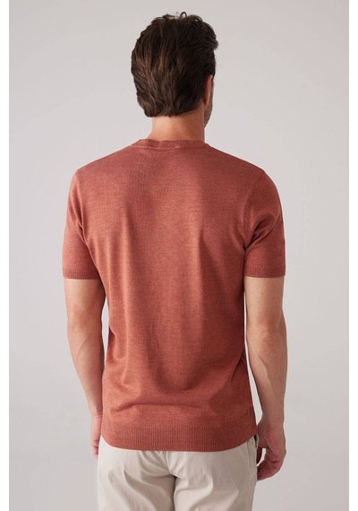 Erkek Turuncu Slim Fit Bisiklet Yaka Yazlık Triko Tişört