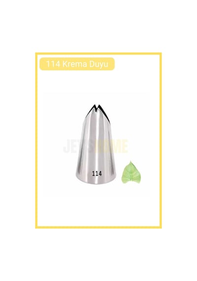 114 Yaprak Desen Krema Duyu Büyük Boy Pasta Duyu Paslanmaz Çelik Krema Torbası Ucu 2.5x1.5x4.2 Cm Metalik Gri