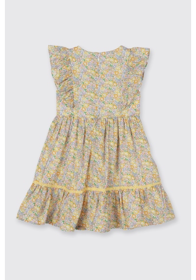 Panço Liberty Kumaş Çiçek Desenli Kız Çocuk Elbise Sarı