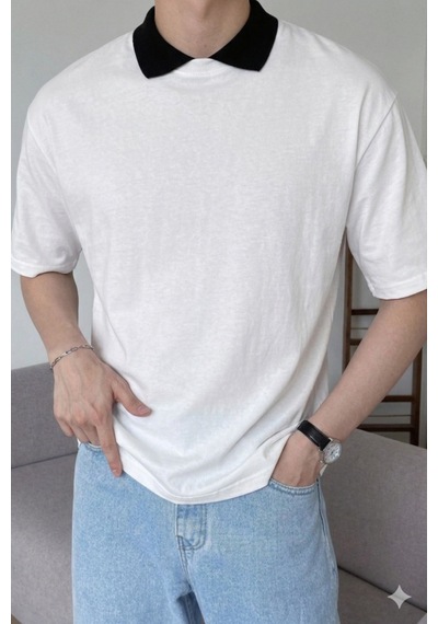 Cool Tarz Erkek Kolej Yaka Tişört Kontrast Detaylı Casual Regular Polo Yaka T-shirt Beyaz Beyaz Cool Tarz Erkek Kolej Yaka Tişört Kontrast Detaylı Casual Regular Polo Yaka T-shirt Beyaz Beyaz