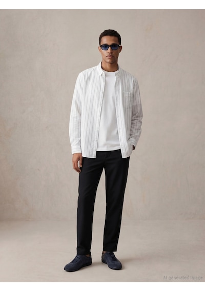 Lcw Vision Beyaz Regular Fit Çizgili Oxford Erkek Gömlek