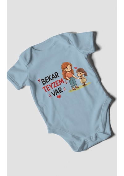 Morivokids Bekar Teyzem Var Kısa Kollu Bebek Body %100 Pamuk Bebe Mavisi