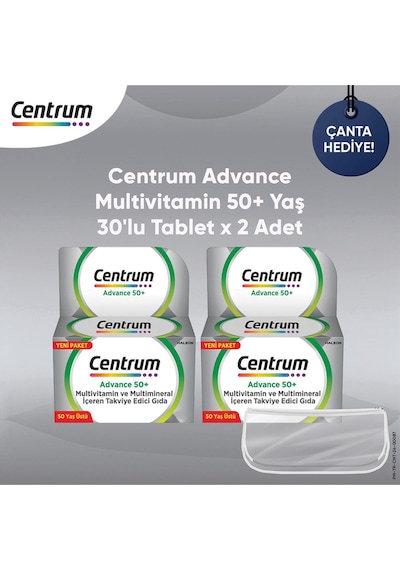 Centrum Advance 50+ Yaş Multivitamin Takviye Edici Gıda 2 x 30 Tablet + Çanta