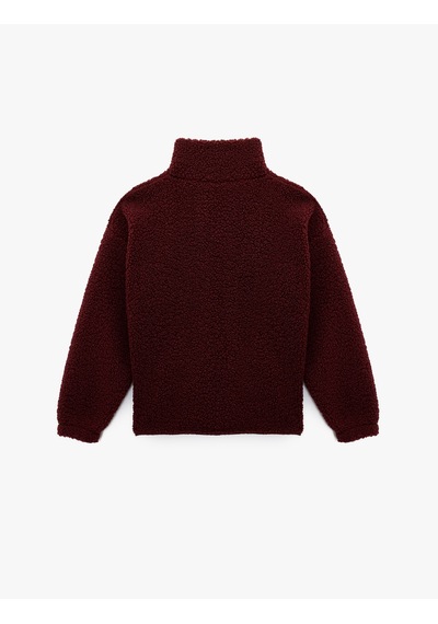 Koton Dik Yaka Fermuar Cep Detaylı Çıtçıt Düğmeli Oversize Peluş Ceket Bordo 6wal10088ık