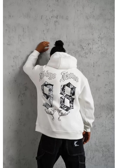 Vexor Erkek 98 Baskılı Kapşonlu Sweat - Beyaz