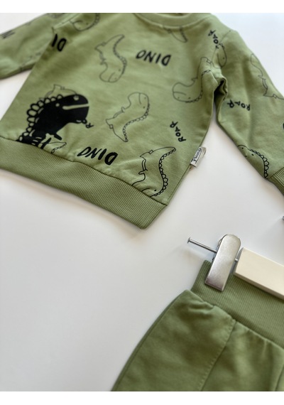 Bellamio Kids Dino Desenli Erkek Bebek Yeşil İkili Takım Yeşil
