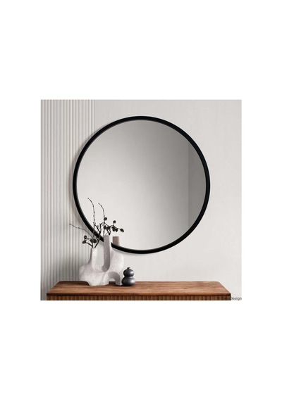 Tr 70x70 Yuvarlak Çerçeveli Dekor Aynası/banyo Aynası/dekoratif Makyaj Aynası Siyah 70 X 70 Diğer