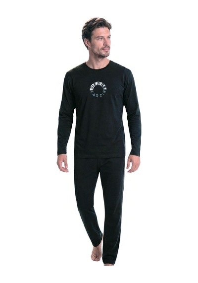 Pierre Cardin 6155 Erkek Uzun Kollu Bisiklet Yaka Pijama Takımı -siyah