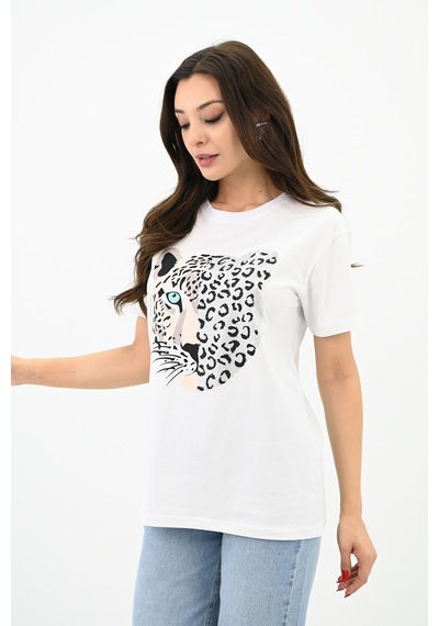Kadın Leopar Baskılı T-shirt 1731-24 001
