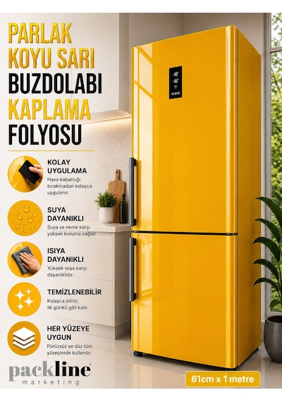 Packline Marketing Parlak Koyu Sarı Buzdolabı Kaplama Folyosu 61cm X 1metre
