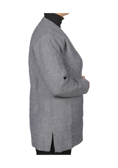 Fresh & Moda Kadın Gri Düğmeli Kısa Hırka 001