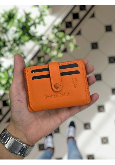 Visso 8600 Hakiki Deri Unisex Kişiye Özel Cüzdan Çanta Turuncu