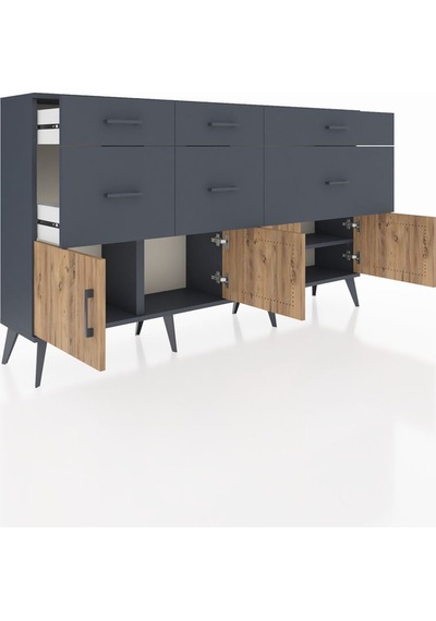 Arges Konsol Tek Raflı 6 Çekmeceli 4 Kapaklı 176x30x99 Antrasit-çam/antrasit Atlas Çam/antrasıt - Antrasıt Arges Konsol Tek Raflı 6 Çekmeceli 4 Kapaklı 176x30x99 Antrasit-çam/antrasit Atlas Çam/antrasıt - Antrasıt