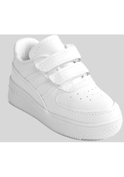 Günlük Unisex Çocuk Şeritli Beyaz Sneaker Cırtlı Hafif Rahat Spor Ayakkabı 001