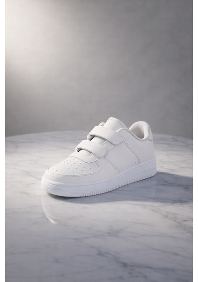Çocuk Cilt Cırt Cırtlı Beyaz Sneaker Premium Kalite, Hafif & Dayanıklı, Rahat Taban