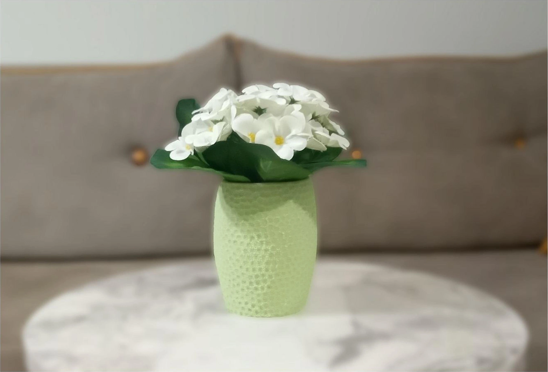 2 Adet Vazo Dahil,vazoda Çiçek,beyaz Yapay Çiçek,vazo Yeşil Petek Desenli Poliresin 8x8x15cm Çok Renkli