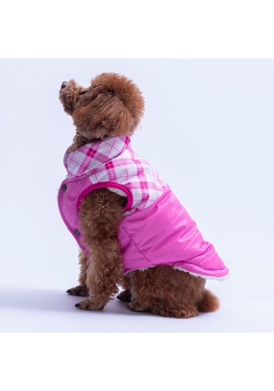 Pembe Plaid Ekose Desen Yelek Köpek Yeleği Köpek Kıyafeti Köpek Yağmurluk