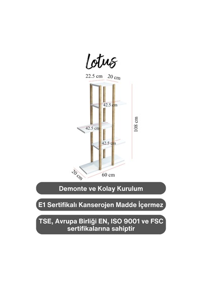 Lotus Beyaz Ahşap 5 Katlı Çiçeklik, Saksılık, Çiçek Standı, Dekoratif Raf / Çok Amaçlı Kullanım Beyaz - 626625396 Beyaz