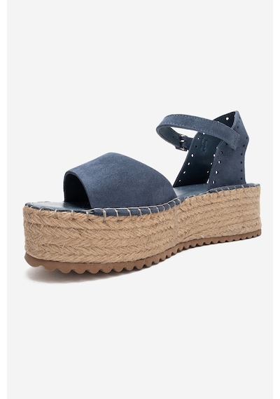 Luvishoes Serez Kot Mavi Süet Hakiki Deri Kadın Hasır Dolgu Taban Sandalet Mavi