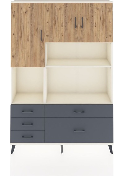 Arges Dolap 8 Raflı 5 Çekmeceli 3 Kapaklı 132x30x195 Aytaşı-çam/antrasit Atlas Çam/antrasıt