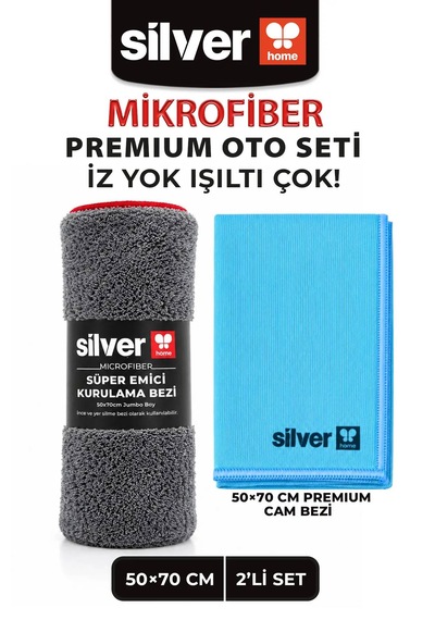 2'li Araç Temizlik Seti 50x70 Cm 390 Gsm Mikrofiber Kurulama Havlusu Ve İz Bırakmayan Premium Cam Bezi