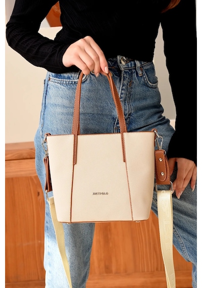 Just Polo Kadın Spor Model Ayarlanabilir Askılı Şık El Ve Omuz Çantası Ebat : 24 X 20 Cm Shopper Krem - Camel 07666546