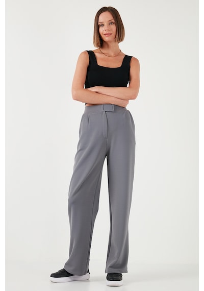 Lela Regular Fit Yüksek Bel Bol Paça Bayan Pantolon 5861279 Gri