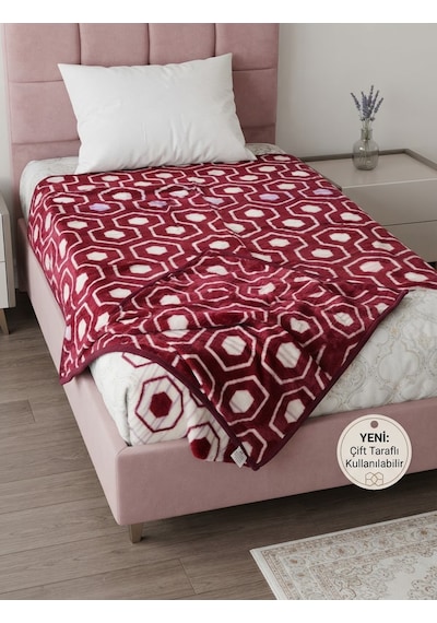 Tek Kişilik Çift Taraflı Geometrik Desenli Akrilik Battaniye 160x200 Cm Çok Renkli