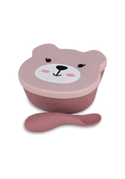 Tum Tum Silikon Vakumlu, Kapaklı Kase ve Kaşık Seti - Betsy Bear