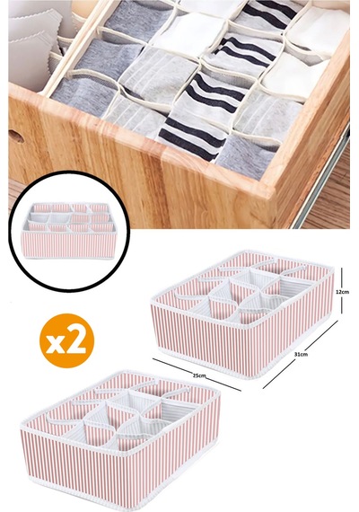 Esti 2 Adet 12 Bölmeli Organizer Çekmece Içi Düzenleyici Pembe