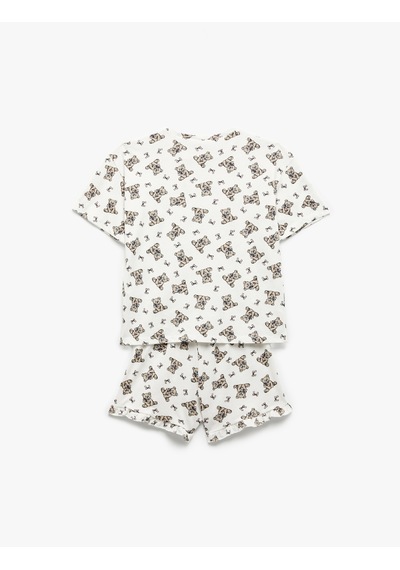 Koton Pamuklu Ayıcık Baskılı Kısa Kollu Bisiklet Yaka Pijama Takımı Ekru Desenli 5slk40196mk Koton Pamuklu Ayıcık Baskılı Kısa Kollu Bisiklet Yaka Pijama Takımı Ekru Desenli 5slk40196mk