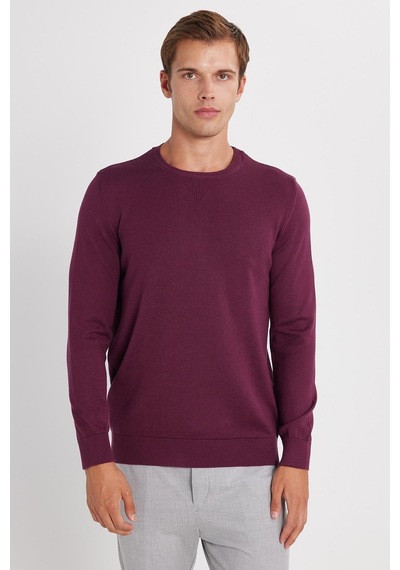Tudors Erkek Standart Fit Normal Kesim Bisiklet Yaka Bordo Triko Kazak-35134 Bordo