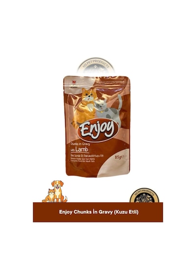 Enjoy Pouch Sos İçinde Et Parçacıklı Kuzu Etli/ Tavuklu/ Beyaz Balıklı Yaş Kedi Maması 3x85 Gr